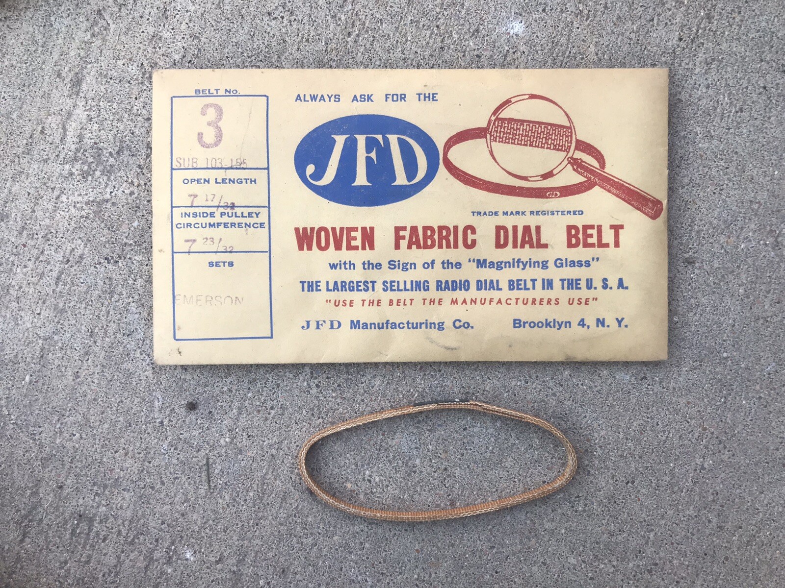 VINTAGE RADIO DIAL BELTS GENERAL CEMENT PARTS DISPLAY BOX Original