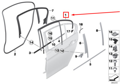 NEW BMW 3 F30 REAR LEFT DOOR WINDOW GUIDE 7414533 51357414533  