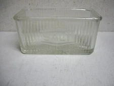 Vintage Ribbed Glass Salt Container Clear Refrigerator Dish 