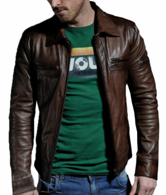 HERREN ECHT LEDER JACKE SLIM FIT REAL BIKER RETRO NEU