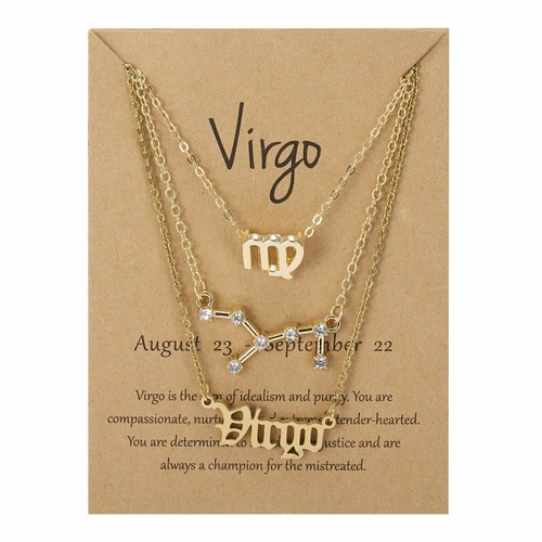 3Pcs/Set 12 Constellations Pendant Necklace Horoscopes Zodiac Women Choker - Picture 35 of 48
