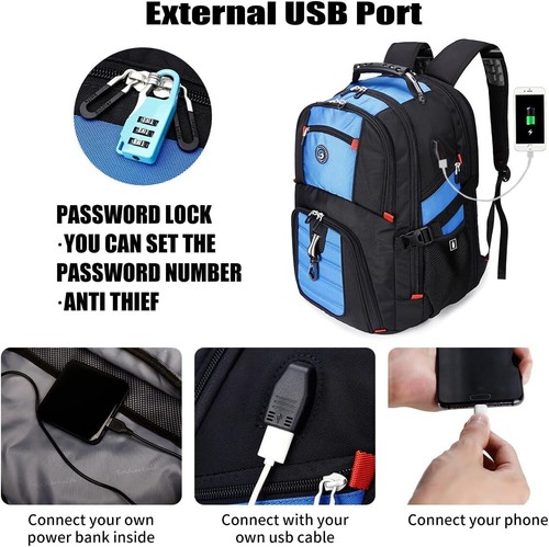 Multi-Compartment 50L Backpack for 17” Laptop - USB Charging & Waterproof Design - Picture 4 of 9