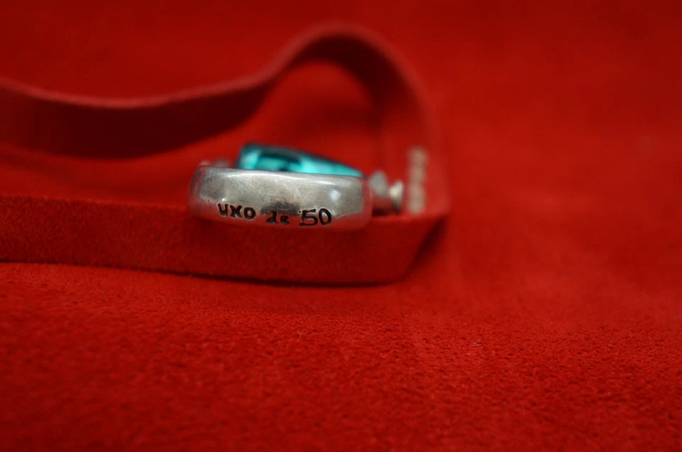 NUEVO Anillo Grabado Uno De 50 Turquesa Cristal de Murano Estampado Plata Declaración 6.5 S Foto 4 de 4