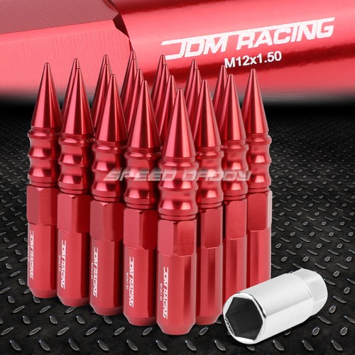 JDM ALUMINUM RED SPIKED LUG NUTS+ADAPTER 20PCS/SET M12X1.5 20MM OD