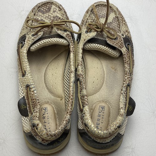 SPERRY Women's Brown White Leather Snake Skin Look Top Sider Boat Shoes Sz 6.5 - Picture 9 of 9