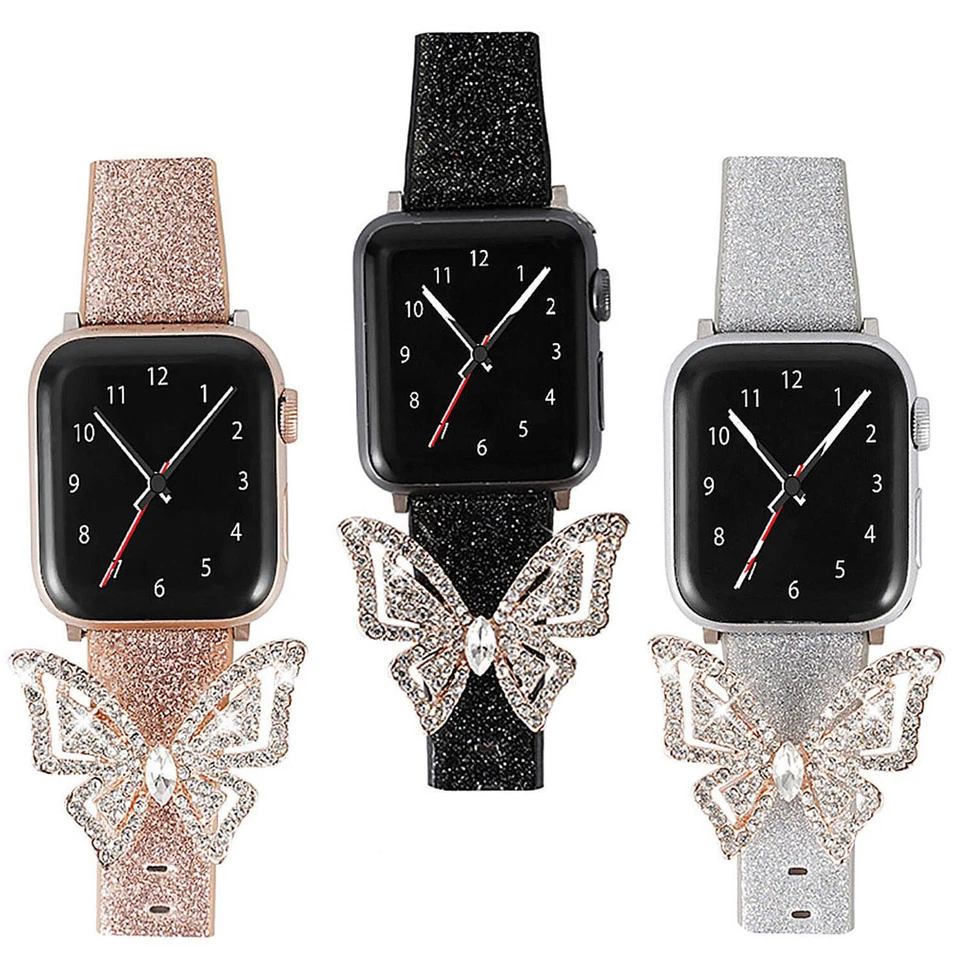 Brazalete mariposa 3D correa de cuero para Apple Watch correa 42 mm 46 mm 40 mm 41 45 49 mm Foto 2 de 4