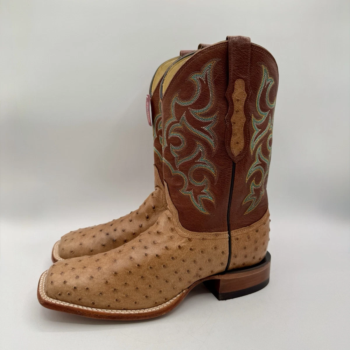 Santiags - Cuir Autruche Bleu Bout Carré Homme - Corral Boots Couleur