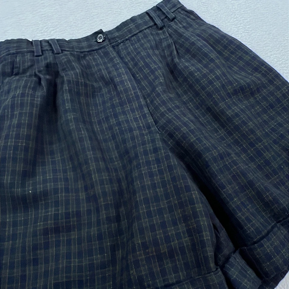 Vintage Rafaella Petites Wool Shorts Womens 8 Navy Green Plaid Pleated Cuffed - Image 2 of 4