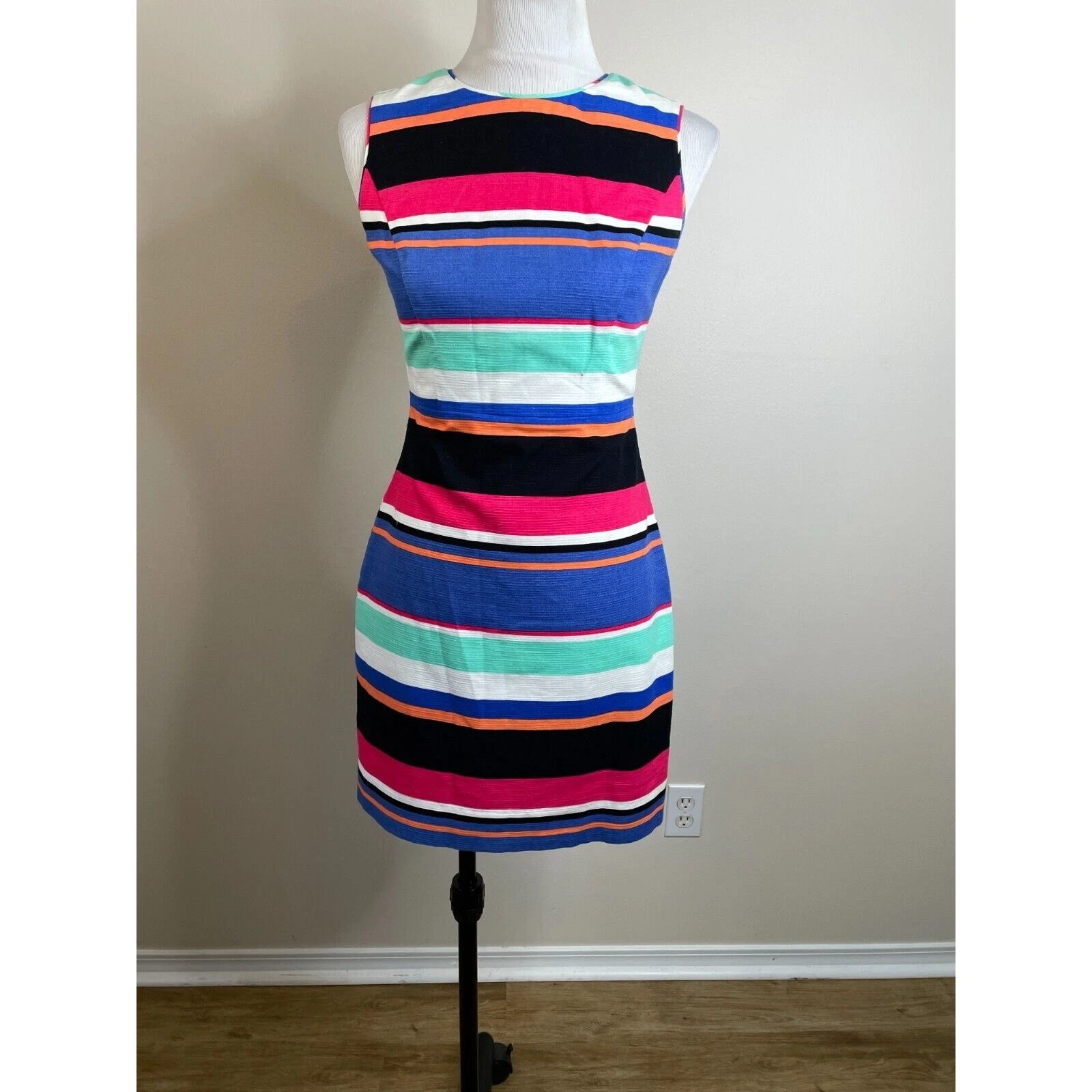 Abito donna Sicilia Kate Spade New York taglia 2 multi righe oro zip senza maniche