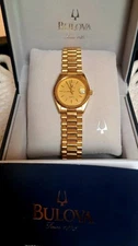 BULOVA ACCUTRON 14KT GOLD PLATED 32mm UNISEX WOMEN'S WATCH COMPLETE BOX