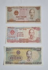 Lot of 3x Banknotes 1000 500 200 Vietnamese Dong Vietnam 1988