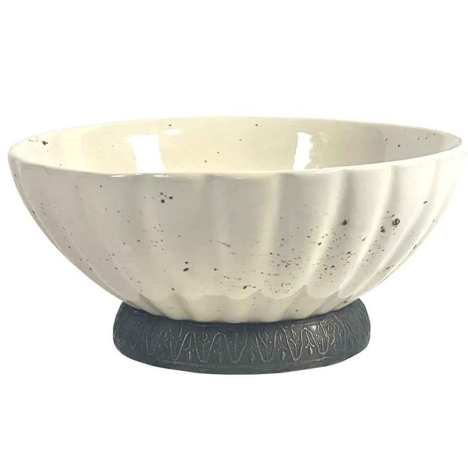 Unique Rustic Design Presentation Salad Centerpiece 12" Bowl Metal Covered Base - Image 3 of 4