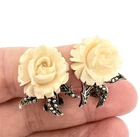 Art Deco Germany Sterling Silver Carved Roses Marcasite Earrings Vintage Jewelry