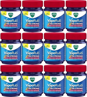 12x Vicks VapoRub Xtra Strong, 50ml Herbal Vapour Rub Menthol Eucalyptus Balm