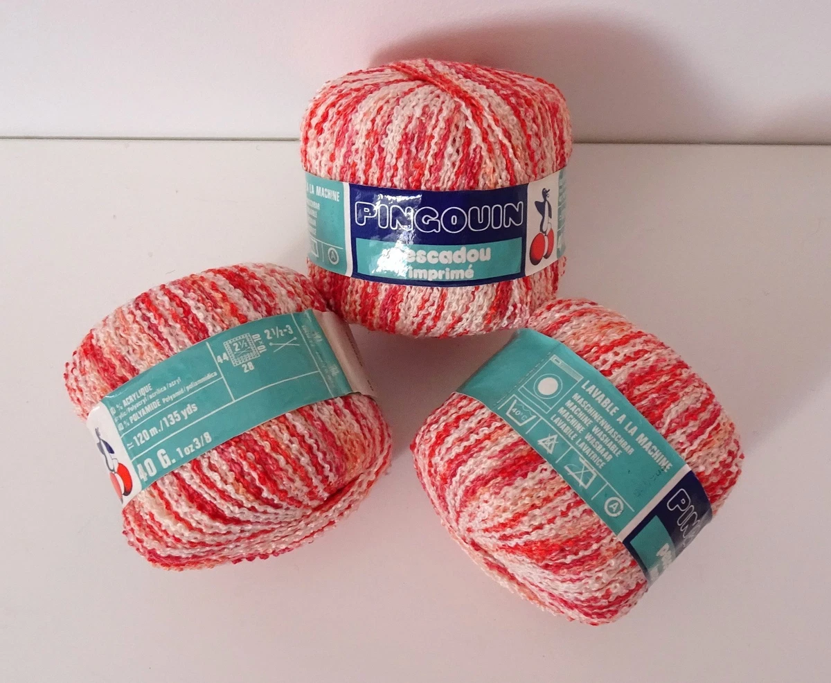 Lot De 9 Pelotes Pingouin Ménestrel - Chiné Rouge/blanc, Ancien Stock