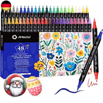 Artecho Acrylstifte Set 48 Farben, wasserfeste Dual Tip Acrylmarker mit 1 mm