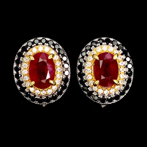 925 Sterling Silver Earrings Oval Ruby 7x5mm Black Spinel Gemstone Jewelry