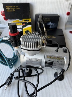 Airbrush City Compressor #1444AC + 4 Airbrush Kits + Central Pneumatic Set