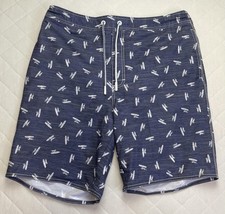 Johnnie-O Swim Trunks Shorts Mens XL Blue Surfer Print Lined Drawstring Beach