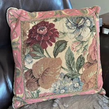 14” Floral Tapestry Pillow Vintage Shabby Chic French Country 