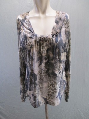Peck&Peck Size L Womens Multicolor Long Sleeve Stretch Beauty Casual Top 133