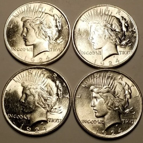 Four 1924-P Peace Silver Dollars....Brilliant Uncirculated