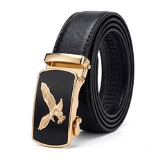 Men Eagle Automatic Buckle Belt Sleek Black PU Leather 50" Length new