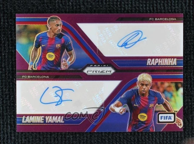 2025-26 Panini Prizm FIFA Dual Auto Signatures Purple 3/3 Lamine Yamal Raphinha
