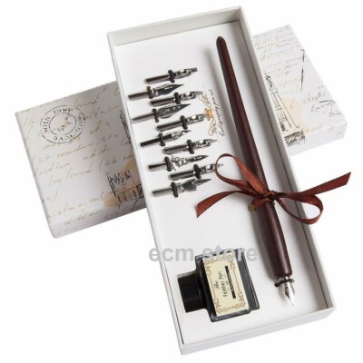 Kalligraphie Stift Set, Dip Pen aus Holz mit Tinte schwarz /EBJJ