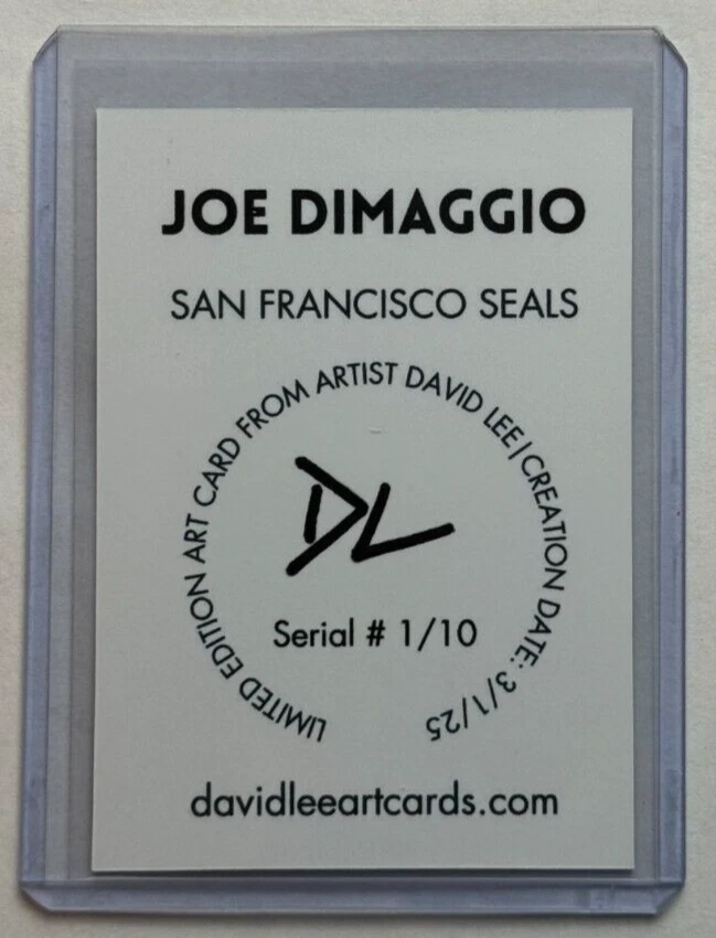 Tarjeta coleccionable Joe DiMaggio edición limitada firmada por artista San Francisco Seals 1/10 Foto 2 de 2