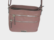 Nicole Miller Mauve Pebbled Leather Multi-compartment Shoulder / Crossbody Bag