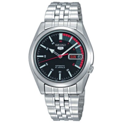Seiko 5 Automatik schwarzes Zifferblatt Edelstahl Herrenuhr SNK375K1