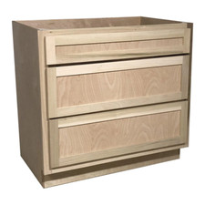 Kitchen Drawer Base Cabinet Unfinished Poplar Shaker Style 36 in 3 Drawe