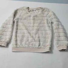 Tahari Girls Creme Fleece Pullover Sweater With Gold Sparkly Size 6X 12223-0124