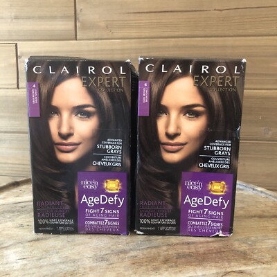 (2) Clairol Age Defy Hair Color # 4 DARK BROWN Nice n Easy
