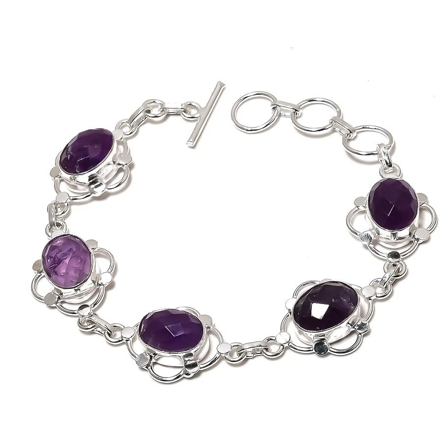 VALENTINO Bracciale gioielli in argento sterling 925 fatto a mano con pietre preziose ametista viola misura 7 8"