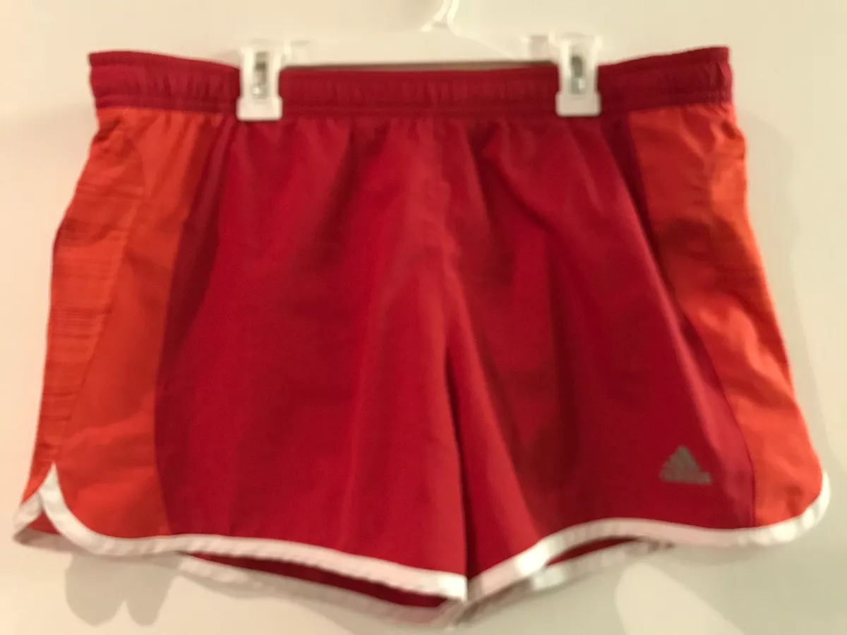 Adidas Womens Red 3 inseam Running Shorts Inner Briefs Drawstring Waist M Medium