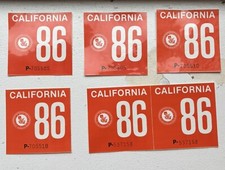6 1986 California DMV Boat Registration Fishing Permit License Decal Sticker