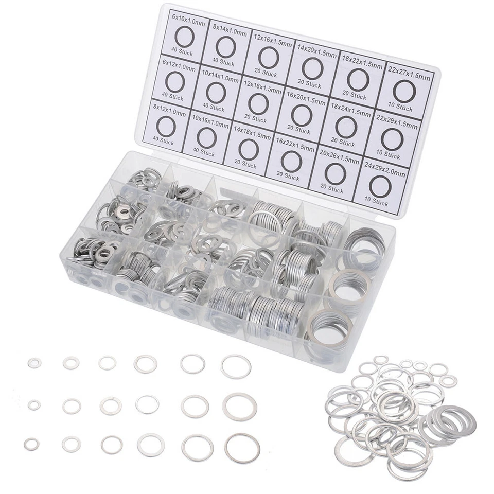 Car Engine Oil Drain Plug Crush Washer Seal O-Ring Gasket Assorted Kit 18 Sizes — 第 3/4 张图片