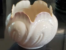 NEW Belleek Retrospect Flower Bowl Candle Holder Votive Vase Pink Gold Rim 2002