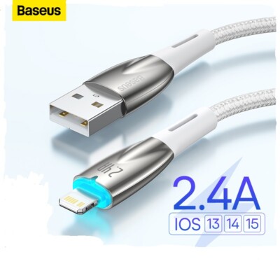 Baseus Led Light USB To iPhone 2.4A Fast Charging Data Cable For iPhone 14 13 12