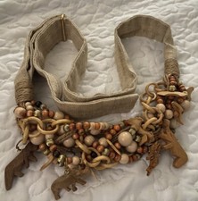 Vtg Carolyn Tanner 80  s Waist Belt Women  s Wood Bead Elephant Tribal Ethnic LG