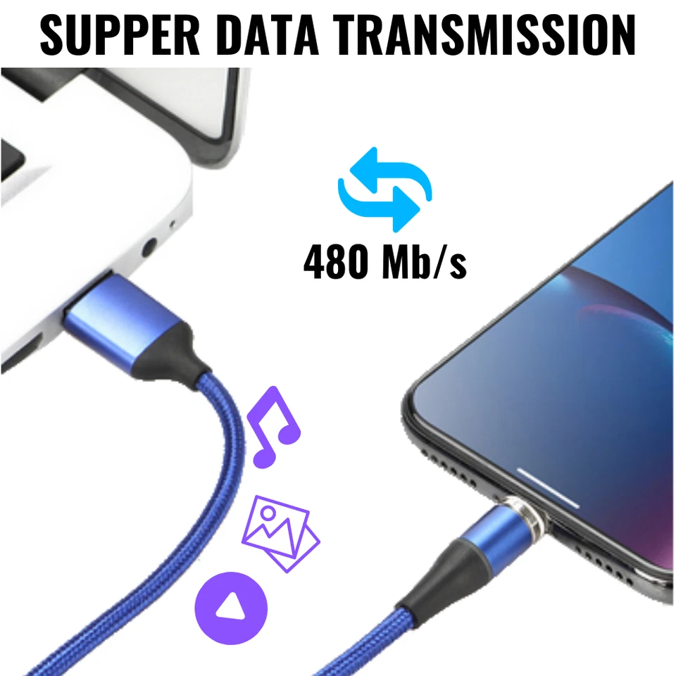 Cable magnético USB carga rápida cargador sincronización para iPhone 14 13 12 11 8 7 6 XR SE Foto 3 de 4