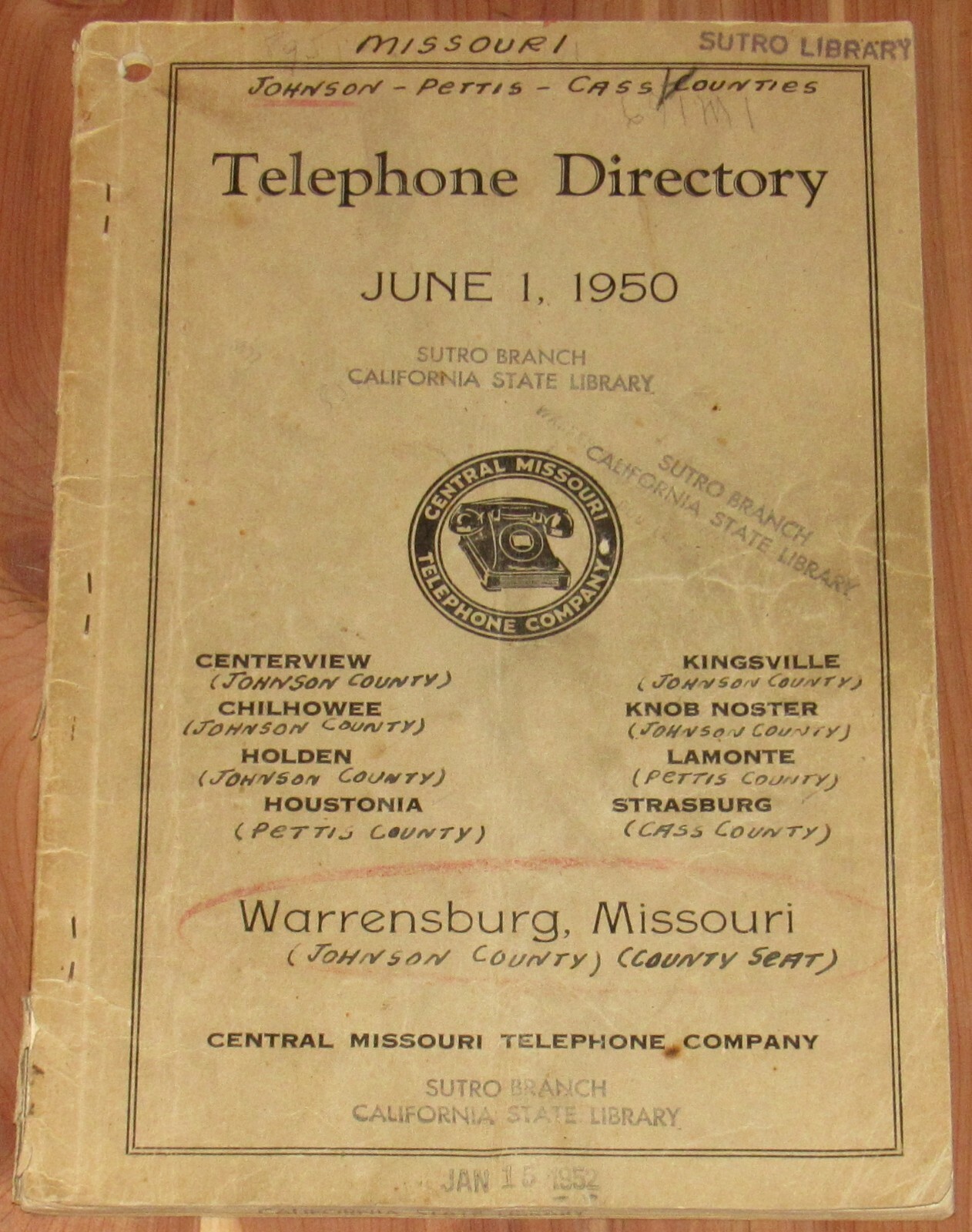 1950 MISSOURI TELEPHONE DIRECTORY, WARRENSBURG, JOHNSON COUNTY eBay