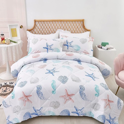 Lightweight Kids Comforter Set - 3 Piece Beachy Jellyfish & Shell Pattern - Picture 9 of 9