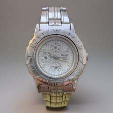 Acuet Ladies Watch Japan Stainless Steel Water Res Rotating Bezel White Dial EUC