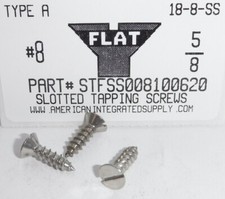 #8x5/8 Flat Head Slotted Tapping Screws Stainless Steel (25)
