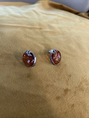 Estate Vintage Amber Earrings set in Sterling Silver pierced post Baltic Russia