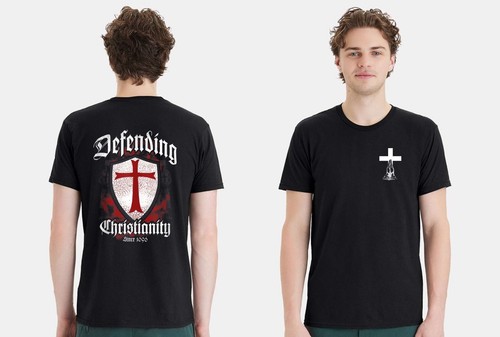 Christian Mens T-shirt Defending Christianity Since 1096 Blck Short Sleeve Shirt