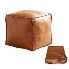Unstuffed Faux Leather Square Pouf Ottoman Cover, Brown DIY fillable cover ...